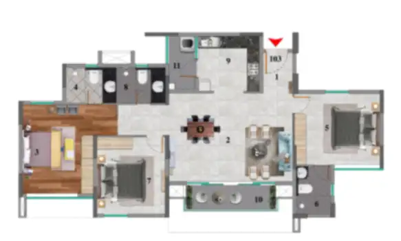 Purva Somerset House 3 BHK Apartment floor plan by Puravankara Group located at Five Furlong Rd, Guindy, Chennai Tamilnadu