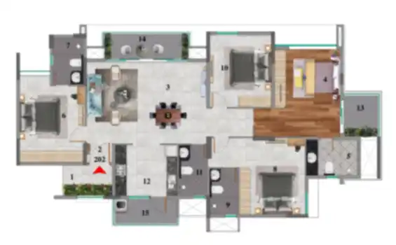 Purva Somerset House 4 BHK Apartment floor plan by Puravankara Group located at Five Furlong Rd, Guindy, Chennai Tamilnadu