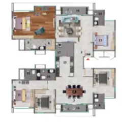 Purva Somerset House 5 BHK Apartment floor plan by Puravankara Group located at Five Furlong Rd, Guindy, Chennai Tamilnadu